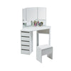 White Corner Dressing Table Makeup Desk Vanity Table 5 Drawers with Stool Mirror