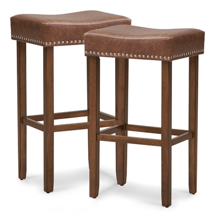 2Pcs Bar Stool PU Leather Counter Height Saddle Stools Dining Chairs Brown 74CM