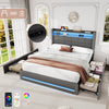 Upholstered Bed Frame Double Bed LED Lights with Storage Drawers, Headboard Grey