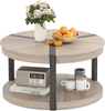 Coffee Table Round 2 Tier Storage Shelf Solid Rubber Wood Living Room Oak Black