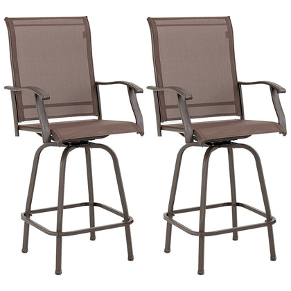 2 Pcs Swivel Bar Height Stools Chairs Swivel Garden Patio Chairs W/ High Back