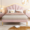 Upholstered Platform Bed 5 ft King Bed Frame with Headboard Velvet Fabric Pink