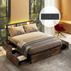 King Industrial Metal Platform Bed with Headboard & 4 Storage Drawers