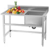 Stainless Steel Commercial Sink Single Bowl Basin Drainer Kitchen Catering Table