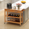 Kitchen Island on Wheels Storage Trolley Cart Drawer Shelves Countertop Brown