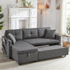 L-Shaped Corner Sofa Bed with Storage Chaise Pull-Out Sleeper Couch Grey Fabric