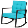 Wicker Rocking Chair Heavy-Duty Steel Patio Rattan Rocker Chair-Turquoise