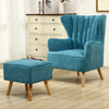 Tiffany Blue Linen Armchair Wing Back Cocktail Accent Chair with Footstool Sofa
