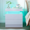Bedside Tables White High Gloss LED Cabinets 2 Drawers Nightstand Modern Bedroom