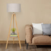 Modern Floor Lamp Tripod Freestanding Wooden Light w/Storage Shelf Reading Light