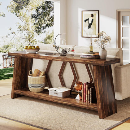 70.86-Inch Farmhouse Console Table, Industrial Narrow Long Sofa Entryway Table