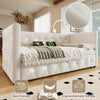 Daybed Velvet Upholstered Bed Single Bed Guest Bed Sofa Bed with Trundle Beige