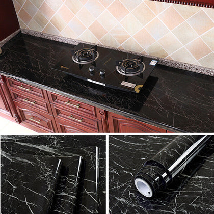 5m Glossy Black Marble Sticky Back Vinyl Self Adhesive Table Film Wrap Sticker