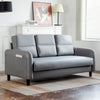 Grey Ergonomics 3 Seater Sofa Modern High Back Fabric Couch Wood Legs 2 Pockets