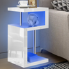High Gloss Side Coffee Table 2 Tier Bedside End Table With LED Light Living Room