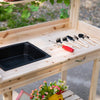 Wooden Potting Bench Work Table with Wheels, Sink, Drawer and Large Storage Sect