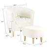 White Sherpa Accent Arm Chair Upholstered Single Sofa + Ottoman for Living Room