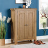 Holcombe Shoe Cabinet Cupboard 2 Door Hallway Storage Oak Rack Stand Solid Wood