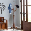 Wooden Coat Rack Freestanding Hallway Tree Rack With Sphere Base and 8 Hooks