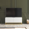 TV Unit I 100cm Cabinet I White Fluted Doors I Gold Metal Base I Modern