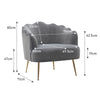 Grey Velvet Scallop Shell Sofa Chair Wing Back Lotus Seat Accent Armchair Sofa