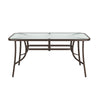 1.5m Brown Garden Table Rectangle Tempered Glass Yard Dining Table Umbrella Hole