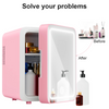4L Mini Fridge with Light Mirror Portable Cooler Warmer Table Top Bedroom Makeup