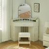 White Mirred Corner Dressing Table with Led Lights Makeup Desk Vanity Set