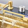 Gold LED Stainless Steel Kitchen Sink Set Single Large Bowl Inset Waterfall Tap