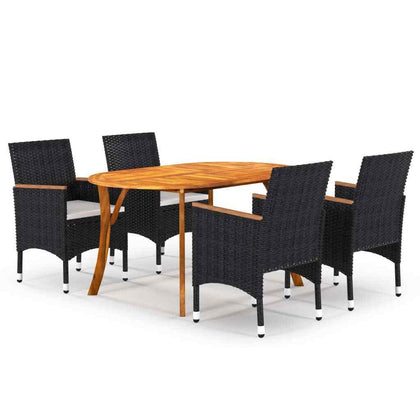 5 Piece Garden Dining Set with Cushions Poly Rattan Black