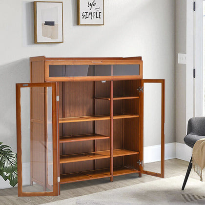 8 Tier Shoe Storage Cabinet Cupboard Bamboo Shoes Stand Rack with Tabletop