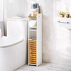 Free Standing Toilet Paper Roll Holder Stand Wood Bathroom Storage Cabinet White