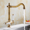 Kitchen Mixer Taps Vintage Dual Lever Kitchen Sink Taps Brass Water Tap Mixer UK
