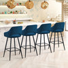Pair of Blue Bar Stools Velvet Bar Chair with Padded Seat Modern Kitchen Chair