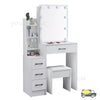 Dressing Table Vanity Makeup Desk With LED Light Mirror And Stool Drawer Bedroom