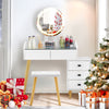 Dressing Table LED Round Mirror Vanity Glass Top Make up Desk Stool Cabinet Set