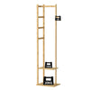 155cm Tall Bamboo Garment Rack Coat Hat Stand with 2 Shelf 3 Hooks Hanger Closet