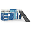 ' Loft Bed with Curtains Blue 90x200 Solid Wood Pine D9O1