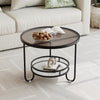Luxury Glass Coffee Table 2-Tier Metal Frame Round End Table with Storage Shelf