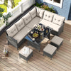7 PCS Patio Dining Furniture PE Rattan Sectional Sofa Set with Ottomans White