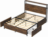 Bed Frame Double Storage Headboard 4 Drawer Platform Metal Wood Rustic Brown