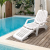 Resin Reclining Sun Loungers 5 Positions Adjustable Foldable Chair with Wheels