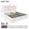 4ft6 Double Ottoman Storage Bed Frame with Tufted Headboard & Night Light, Beige