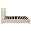 UPHOLSTERED BED FRAME 4FT6 DOUBLE BED LED LIGHTS WITH STORAGE DRAWERS, HEADBOARD