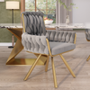 Rotatable Dining Chairs Padded Velvet Seat Metal Legs Kitchen Swivel Chair Grey