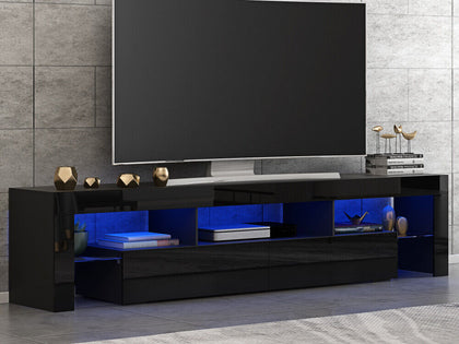 Modern 160cm TV Unit Stand Cabinet High Gloss Doors Sideboard LED Light Black