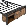 Double Bed Frame Industrial Metal Platform Bed with Headboard & Storage Space