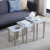Nest of 3 Grey Tempered Glass Side End Nested Table Golden Stainless Steel Tubes