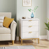 White Modern Bedside Table with 3 Drawers Storage, Wooden Nightstand End Table