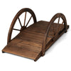 Wooden Garden Bridge Carbonized Fir Wood Arc Bridge W/ Wheel-Shaped Safety Rail